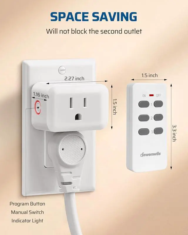 Alt view image 7 of 7 - DEWENWILS Wireless Remote Control Outlet, Programmable and Expandable Electrical Outlet Switch, Wireless Remote Light Switch, 100FT Range, FCC Listed, 1 Remote and 3 Outlets