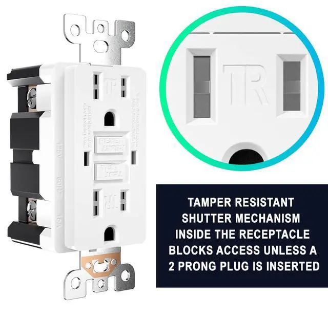 Alt view image 6 of 7 - 15 Amp GFCI Outlet, GFI Electrical Outlet with LED Indicator, Tamper Resistant GFCI White Outlet Receptacle, Ground Fault Circuit Interrupters with Wall Plate & Screws, UL Listed, 10 Pack