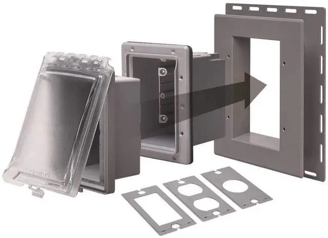 Main image of TayMac MR420CG 1-Gang Recessed Enclosure Extra Duty, 6-in-1 Nonmetallic Weatherproof in-Use Cover, Horizontal/Vertical, Gray