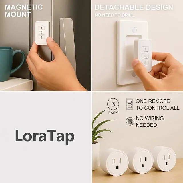 Alt view image 4 of 7 - LoraTap 656ft Wireless Wall-Switch: Remote Control Outlet 3 Pack  Lights & Small Appliances  No Wiring 1 Remote for 3 Plugs