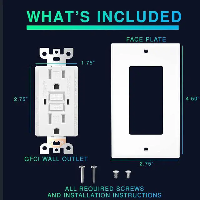 Alt view image 7 of 7 - 15 Amp GFCI Outlet, GFI Electrical Outlet with LED Indicator, Tamper Resistant GFCI White Outlet Receptacle, Ground Fault Circuit Interrupters with Wall Plate & Screws, UL Listed, 10 Pack