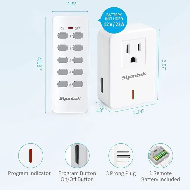 Alt view image 7 of 7 - Remote Control Outlet Wireless Light Switch for Household Appliances, Expandable Remote Light Switch Kit, Up to 100 ft Range, FCC Certified, ETL Listed, White (3-1)