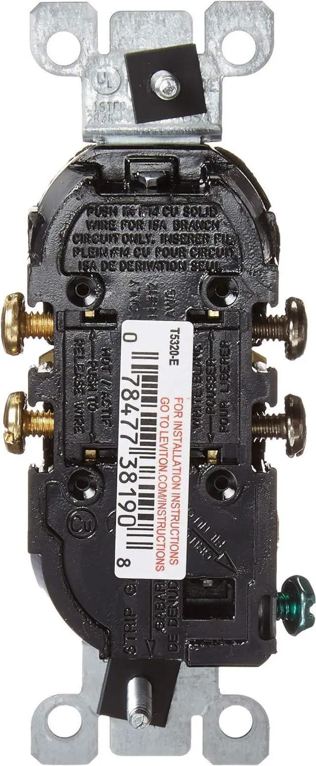 Alt view image 3 of 5 - Leviton 15 Amp 125V Tamper Resistant Duplex Receptacle, Residential Grade, Grounding, (10-Pack), T5320-E, Black