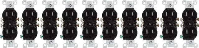 Alt view image 5 of 5 - Leviton 15 Amp 125V Tamper Resistant Duplex Receptacle, Residential Grade, Grounding, (10-Pack), T5320-E, Black
