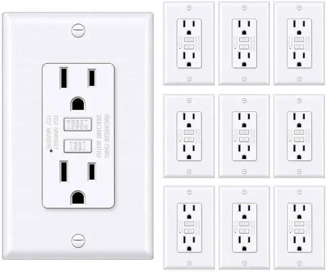 Main image of BESTTEN GFCI Outlet 15 Amp with Super Slim Design, GFI Electrical Outlet with LED Indicator, Non-Tamper-Resistant GFCI Receptacle, Wallplate Included, ETL Certified, 10 Pack, White