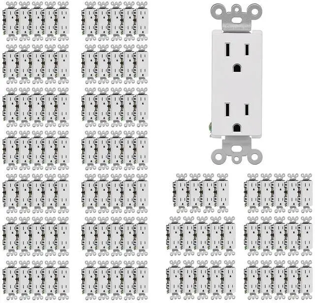 Main image of CML 15 Amp Decorator Wall Receptacle Outlet, 100 Pack Standard Electrical Outlets, 15A/125V, 2 Pole 3 Wire, Non-Tamper-Resistant, Residential and Commercial Use, UL Listed