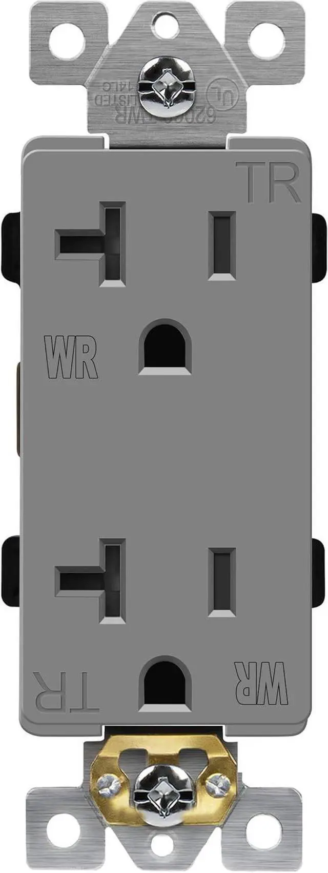 Main image of ENERLITES Decorator Receptacle, Tamper-Weather-Resistant, Residential/Commercial Grade Outdoor Outlet, Self-Grounding, 2-Pole, 3-Wire, 5-20R, 20A 125V, UL Listed, 62060-TWR-GY, Gray