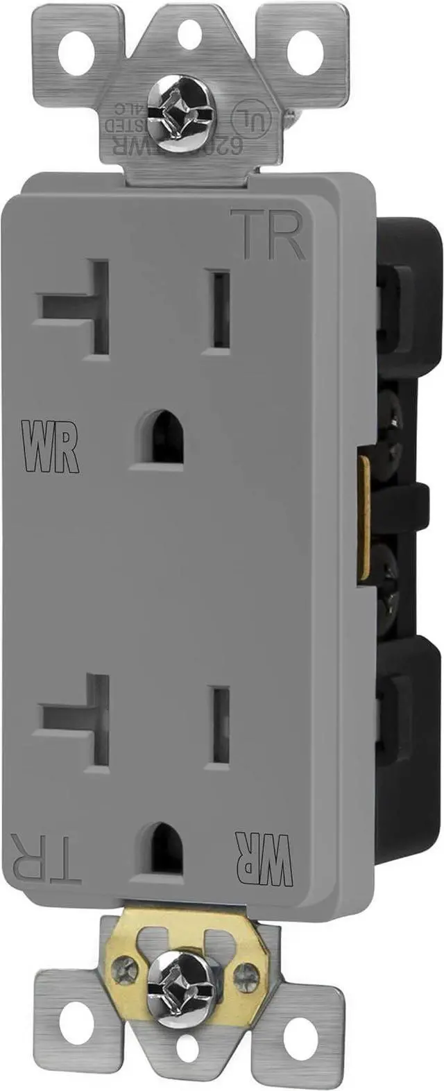 Alt view image 2 of 6 - ENERLITES Decorator Receptacle, Tamper-Weather-Resistant, Residential/Commercial Grade Outdoor Outlet, Self-Grounding, 2-Pole, 3-Wire, 5-20R, 20A 125V, UL Listed, 62060-TWR-GY, Gray