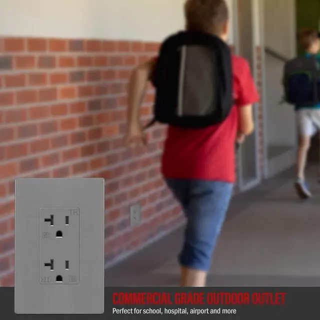 Alt view image 3 of 6 - ENERLITES Decorator Receptacle, Tamper-Weather-Resistant, Residential/Commercial Grade Outdoor Outlet, Self-Grounding, 2-Pole, 3-Wire, 5-20R, 20A 125V, UL Listed, 62060-TWR-GY, Gray