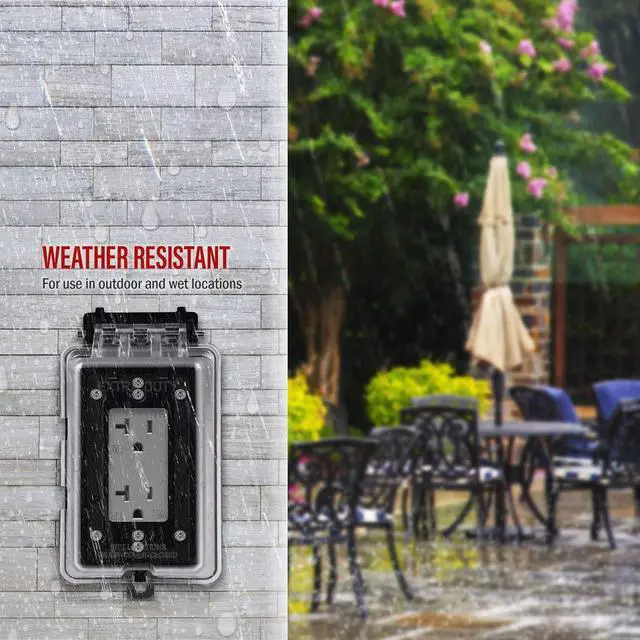 Alt view image 5 of 6 - ENERLITES Decorator Receptacle, Tamper-Weather-Resistant, Residential/Commercial Grade Outdoor Outlet, Self-Grounding, 2-Pole, 3-Wire, 5-20R, 20A 125V, UL Listed, 62060-TWR-GY, Gray