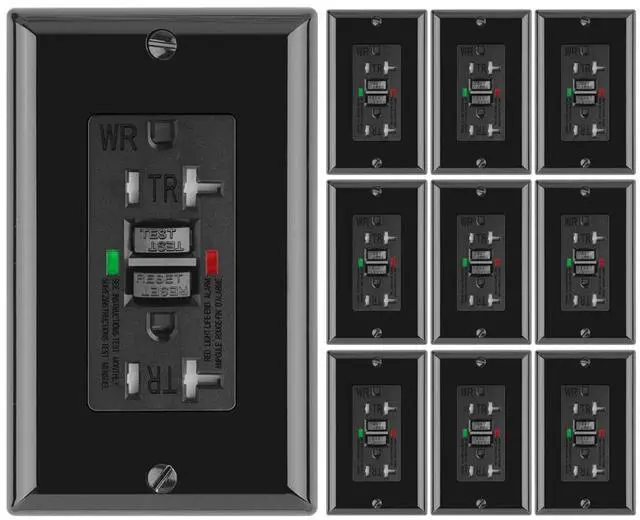 Main image of 10 Pack - POWAWINI GFCI Outlet 20 Amp, UL Listed, Self-Test GFI Receptacles, TamperResistant, Weather Resistant, LED Indicator, with Decor Wall Plates and Screws, Indoor or Outdoor Use (Black)