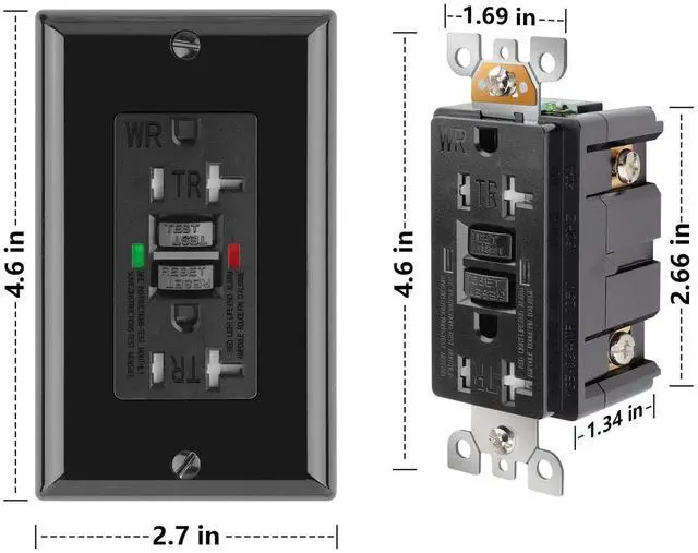 Alt view image 6 of 7 - 10 Pack - POWAWINI GFCI Outlet 20 Amp, UL Listed, Self-Test GFI Receptacles, TamperResistant, Weather Resistant, LED Indicator, with Decor Wall Plates and Screws, Indoor or Outdoor Use (Black)