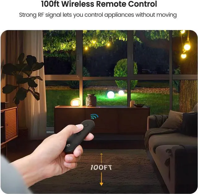 Alt view image 3 of 6 - TREATLIFE Outdoor Wireless Remote Control Outlet, 2-in-1 Individual Control Sockets, IP64 Weather-Resistant Electrical Outlet Switch, Heavy Duty 3-Prong Plug, Max Power 1800W, Battery Included