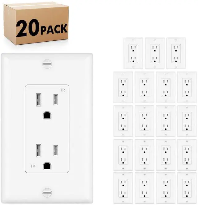 Main image of Micmi Decorator Receptacle Outlet, Tamper Resistant, Decorative Electrical Receptacle Outlet, 15Amp 125 Volt, Grounding with Wall Plate UL Listed (20Pack, Snow White, 15 Amp Outlet)