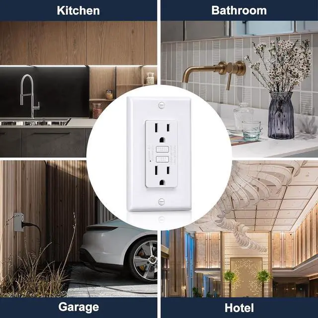 Alt view image 5 of 7 - BESTTEN GFCI Outlet 15 Amp with Super Slim Design, GFI Electrical Outlet with LED Indicator, Non-Tamper-Resistant GFCI Receptacle, Wallplate Included, ETL Certified, 10 Pack, White
