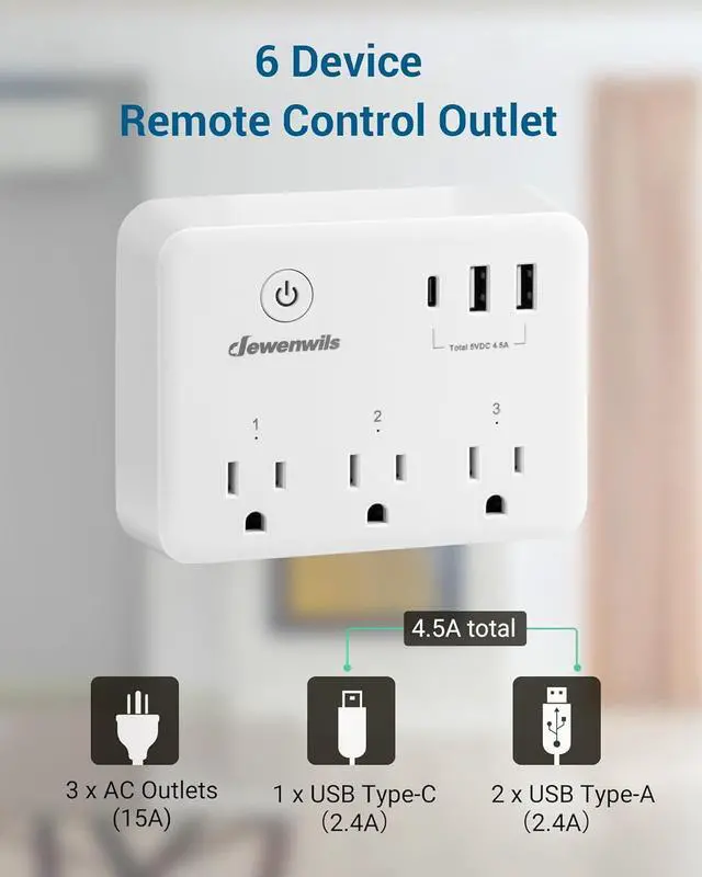 Alt view image 3 of 7 - DEWENWILS Wireless Remote Control Outlet, 125V/15A/1875W Remote USB Outlet Switch, 100FT Control Range, Programmable & Expandable Indoor Remote Control Outlet, FCC Listed