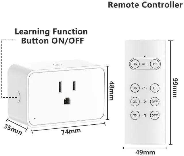 Alt view image 5 of 7 - G-Homa Wireless Electrical Outlets with Remote Control, 1875W/15A, 100FT Range, ETL Listed - 3 Sockets + 1 Remote