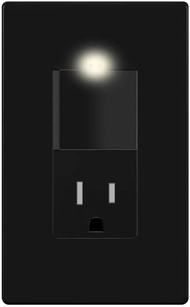 Main image of LIDER Matte Finish Lighted Combination Decorator Switch and Tamper-Resistant Receptacle with Screwless Wall Plate, Single Pole, Residential Grade, 15A 120V/125V, UL Listed, LCS1-1PTR-BKSWP, Black