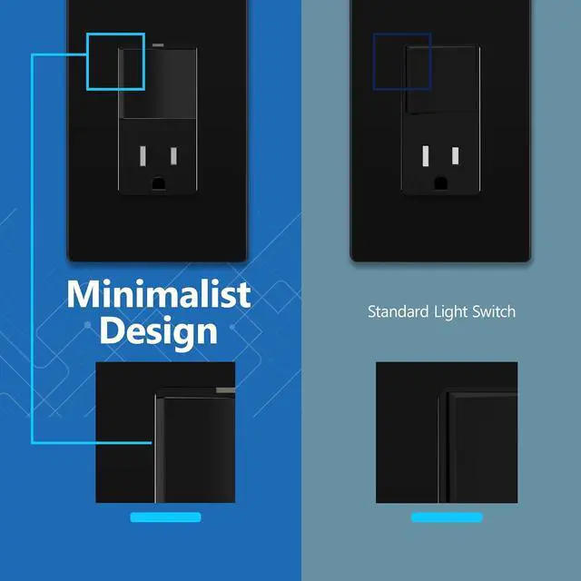 Alt view image 4 of 7 - LIDER Matte Finish Lighted Combination Decorator Switch and Tamper-Resistant Receptacle with Screwless Wall Plate, Single Pole, Residential Grade, 15A 120V/125V, UL Listed, LCS1-1PTR-BKSWP, Black