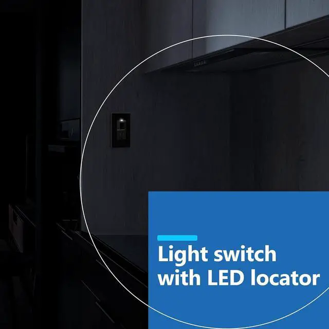 Alt view image 5 of 7 - LIDER Matte Finish Lighted Combination Decorator Switch and Tamper-Resistant Receptacle with Screwless Wall Plate, Single Pole, Residential Grade, 15A 120V/125V, UL Listed, LCS1-1PTR-BKSWP, Black