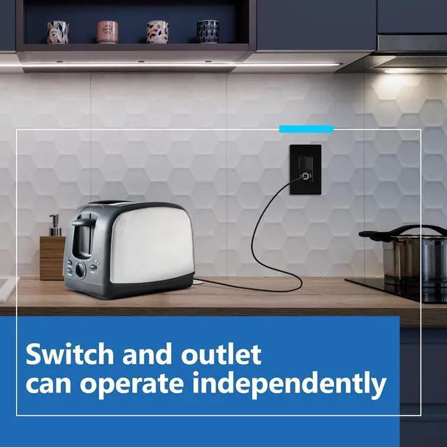 Alt view image 6 of 7 - LIDER Matte Finish Lighted Combination Decorator Switch and Tamper-Resistant Receptacle with Screwless Wall Plate, Single Pole, Residential Grade, 15A 120V/125V, UL Listed, LCS1-1PTR-BKSWP, Black