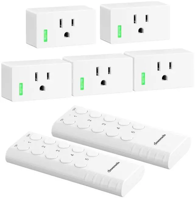 Main image of DEWENWILS Remote Control Outlet, Remote Control Outlet Plug 200FT Range, Indoor Wireless Remote Outlet Switch for Lamps, Fans, Christmas Lights, 15A/1800WFCC & ETL Listed (5 Outlets + 2 Remotes)