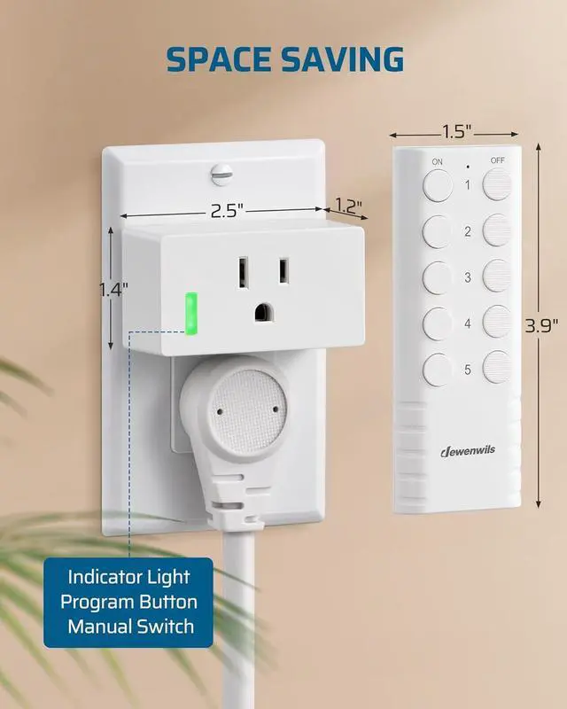 Alt view image 6 of 7 - DEWENWILS Remote Control Outlet, Remote Control Outlet Plug 200FT Range, Indoor Wireless Remote Outlet Switch for Lamps, Fans, Christmas Lights, 15A/1800WFCC & ETL Listed (5 Outlets + 2 Remotes)