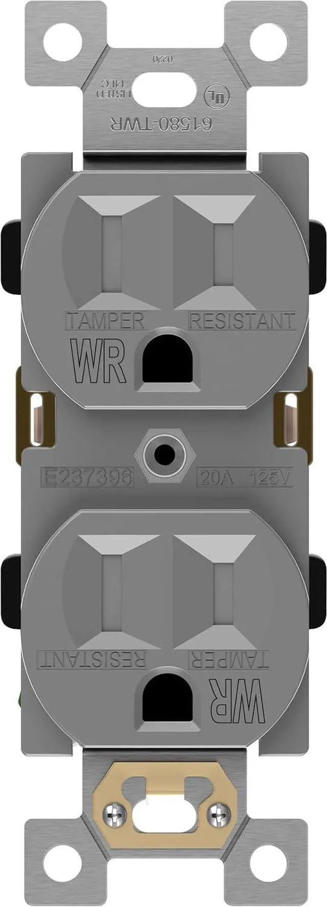 Main image of ENERLITES Duplex Receptacle, Tamper-Weather-Resistant, Residential Grade Outlets, 15A 125V, Self-Grounding, 2-Pole, 3-Wire, 5-15R, UL Listed, 61580-TWR-GY, Gray