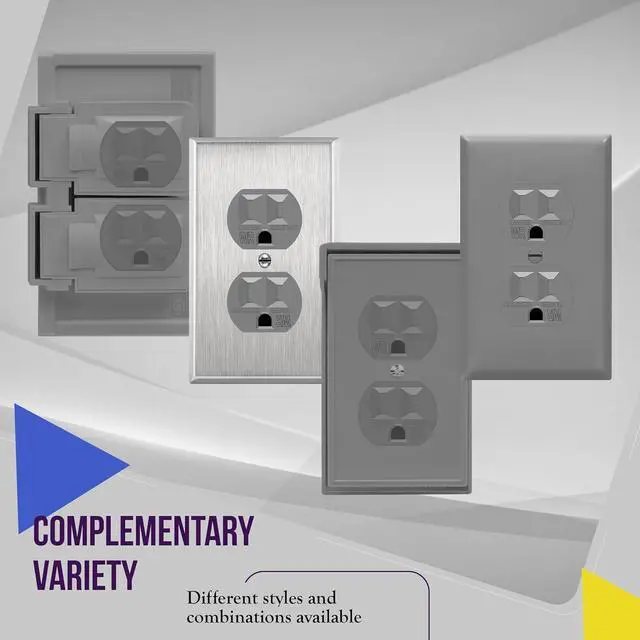 Alt view image 7 of 7 - ENERLITES Duplex Receptacle, Tamper-Weather-Resistant, Residential Grade Outlets, 15A 125V, Self-Grounding, 2-Pole, 3-Wire, 5-15R, UL Listed, 61580-TWR-GY, Gray