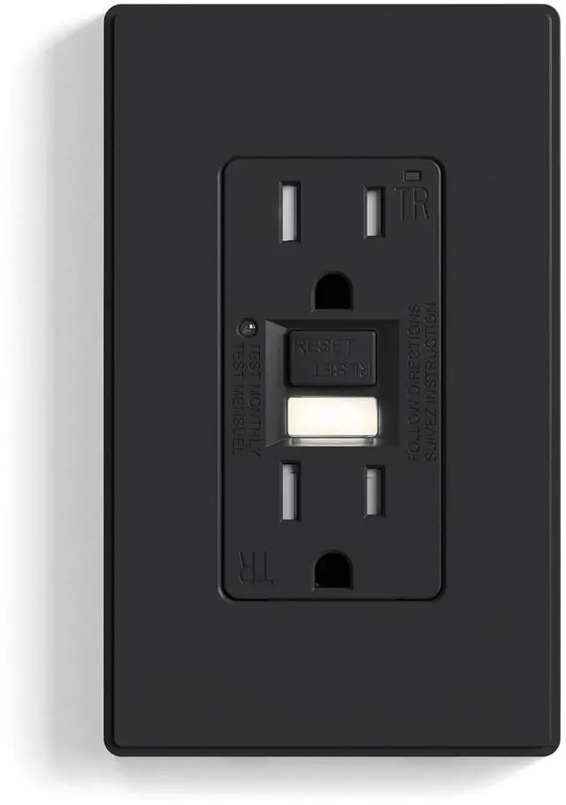 Main image of ELEGRP GFCI Outlet w/Nightlight, 15 Amp Self-Test GFI Electrical Outlet, Thinner Design, Tamper Resistant GFCI Receptacle, Ground Fault Receptacle w/Wall Plate, UL Listed, Matte Black, 1 Pack