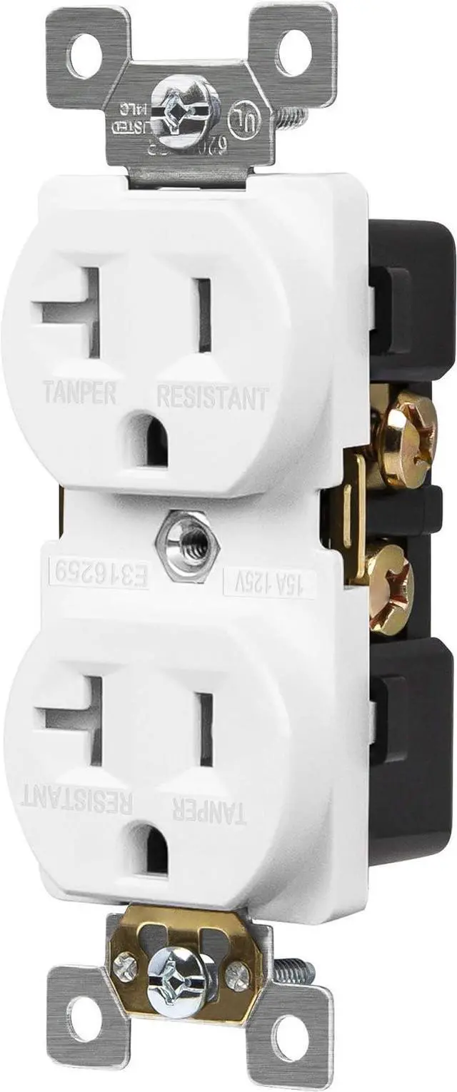 Alt view image 3 of 4 - ENERLITES Duplex Receptacle Outlets, Tamper-Resistant, Industrial Grade, 20A 125V, Self-Grounding, 5-20R, 2-Pole, 3-Wire Grounding, UL Listed, 62080-TR-W-10PCS, White (10 Pack)