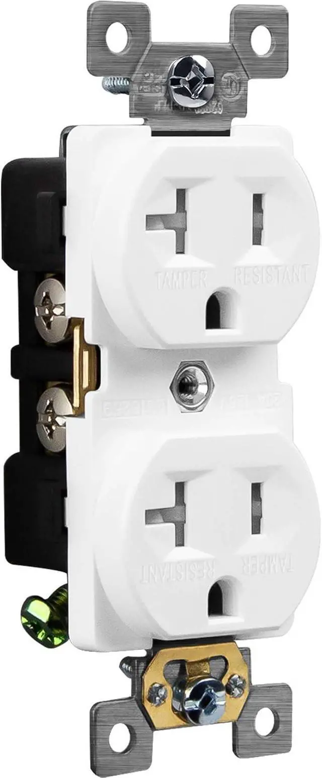 Alt view image 4 of 4 - ENERLITES Duplex Receptacle Outlets, Tamper-Resistant, Industrial Grade, 20A 125V, Self-Grounding, 5-20R, 2-Pole, 3-Wire Grounding, UL Listed, 62080-TR-W-10PCS, White (10 Pack)