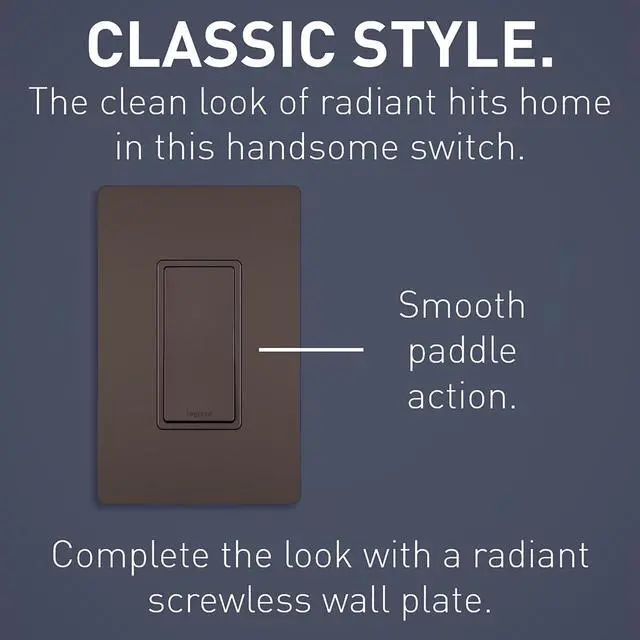 Alt view image 2 of 7 - Legrand radiant TM874DBCC6 15 Amp Rocker Wall Switch, 4-Way Decorator Light Switches, Dark Bronze (1 Count)