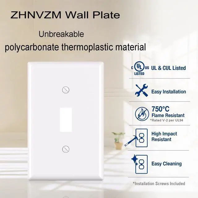 Alt view image 6 of 7 - Single Light Switch Cover Wall Plate for Decorative Toggle Light Switches 1-Gang Electrical Faceplate White (10-Pack)