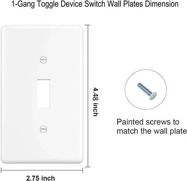Alt view image 7 of 7 - Single Light Switch Cover Wall Plate for Decorative Toggle Light Switches 1-Gang Electrical Faceplate White (10-Pack)