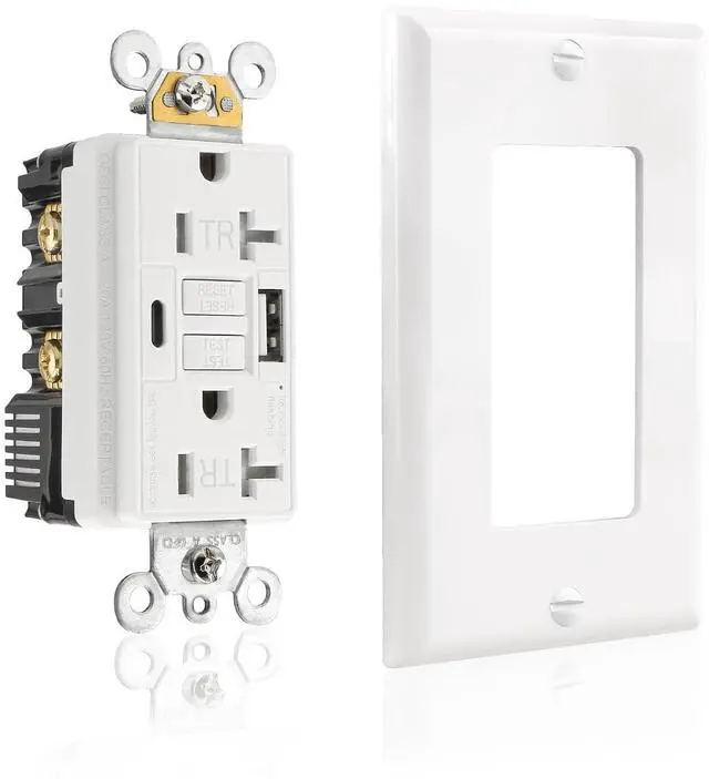Alt view image 2 of 6 - BAOMAIN 20A GFCI Outlet with USB-A & USB-C Charging, Self-Test Tamper-Resistant Electrical Outlet, 5V/4.8A USB Charger with LED Indicator, Includes White Wall Plate, ETL Listed, BCG-004U