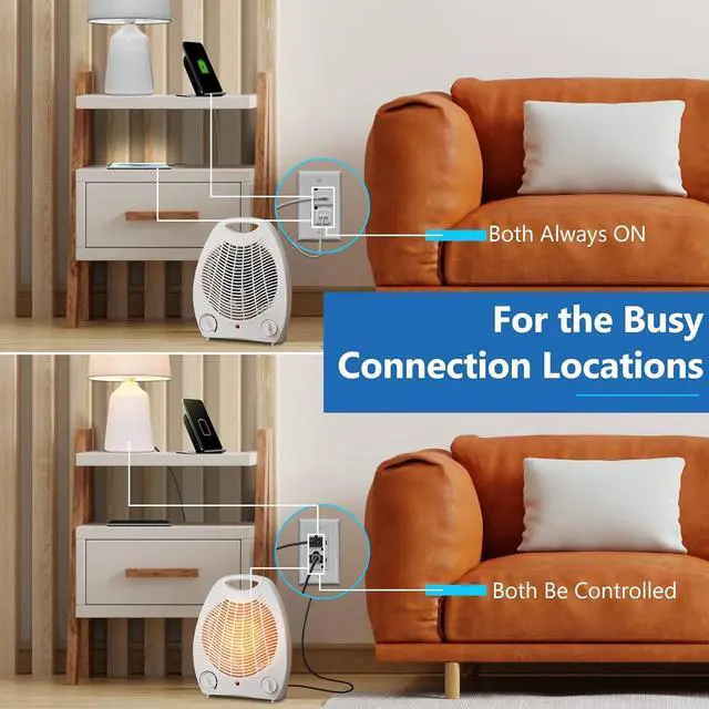 Alt view image 7 of 7 - LIDER Flexiports Decorator Receptacle, Residential Grade, UL Listed, Tamper-Resistant Wall Outlet, Plug Load Control/Always-On Electrical Outlet, Matte Finish, 15A 125V, White