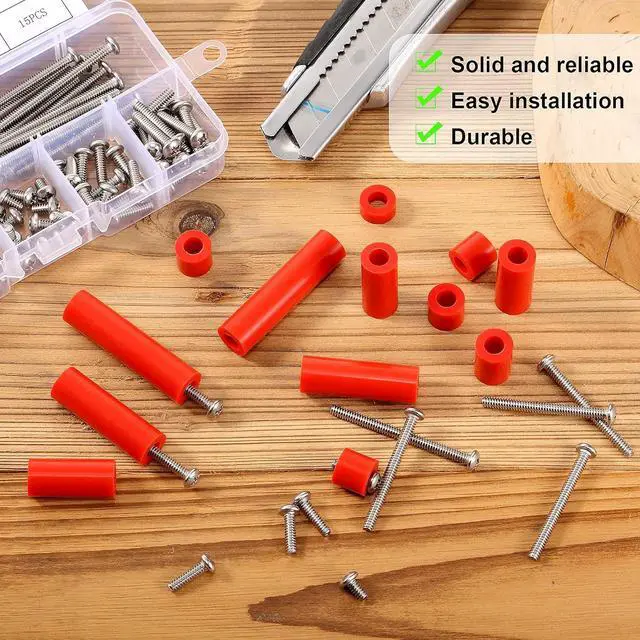 Alt view image 6 of 7 - Zonon 150 Pieces Outlet Spacers Electrical Extender Kit 60 Pcs Outlet Screw Spacers and 90 Pcs 6-32 Thread Round Head Screws for Household and Industrial Electricity, 6 Lengths(Red)