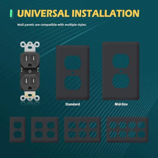 Alt view image 4 of 7 - 20 Pack Black Wall Outlets, 15Amp 125V, Residential Grade Duplex Receptacle, Tamper-Resistant(TR) Electrical Socket, 3-Wire, Self-Grounding, Push & Side Wire, UL Listed