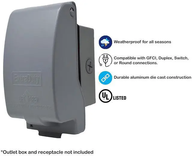Alt view image 2 of 4 - Sealproof 1-Gang Vertical Metal Weatherproof Lockable While In Use Outdoor Outlet Receptacle Cover, 7-in-1 Configurations