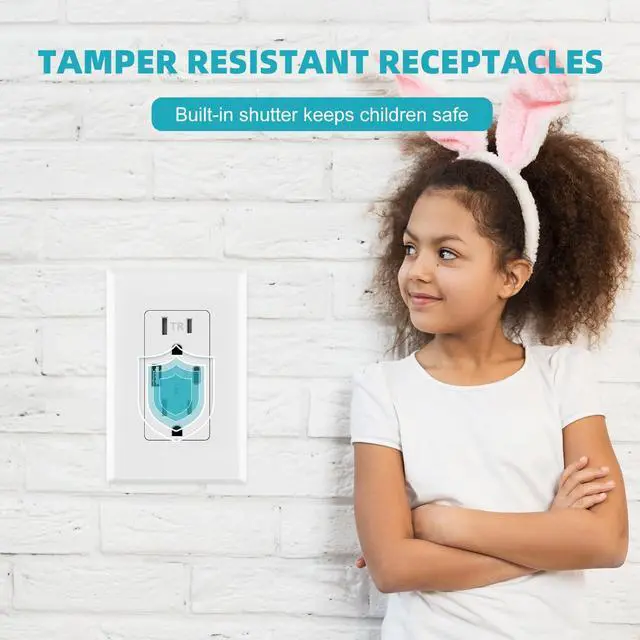 Alt view image 6 of 7 - Micmi USB Outlet with C + A Wall Dual High Speed Receptacle Smart 4.8A Fast Charging Capability,15Amp 125Volt, Tamper Resistant Wall Plate Included (10Pack, White, 15 Amp Outlet)