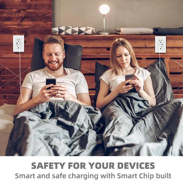 Alt view image 7 of 7 - Micmi USB Outlet with C + A Wall Dual High Speed Receptacle Smart 4.8A Fast Charging Capability,15Amp 125Volt, Tamper Resistant Wall Plate Included (10Pack, White, 15 Amp Outlet)