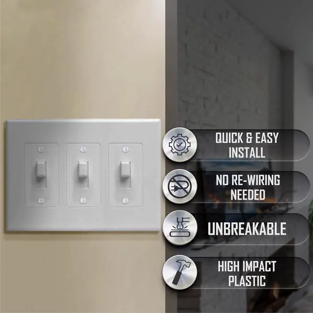 Alt view image 4 of 6 - TayMac 2673W 3-Gang MASQUE Decorator Cover, Toggle, White