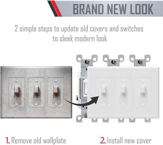 Alt view image 5 of 6 - TayMac 2673W 3-Gang MASQUE Decorator Cover, Toggle, White