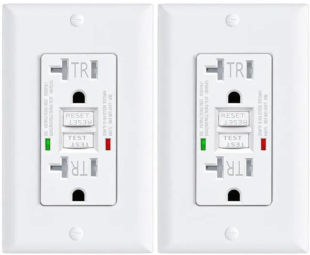 Main image of 2 Pack 20 Amp GFCI Outlet GFI Electrical Outlet Tamper Resistant(TR) Self-Test GFI Receptacles with LED Indicator Decoration Wall Plates UL Listed White