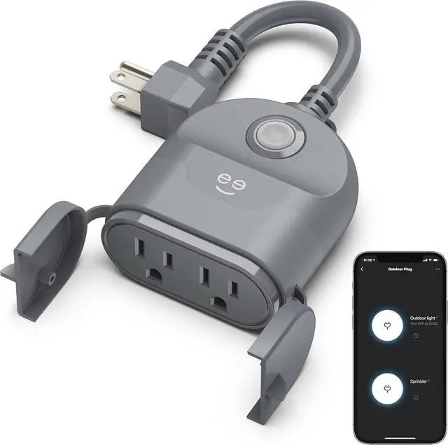 Main image of Geeni Outdoor Duo Wi-Fi Smart Plug, Weatherproof Dual Socket, Wireless Remote Control, Works with Alexa & Google Home, 2 Outlets