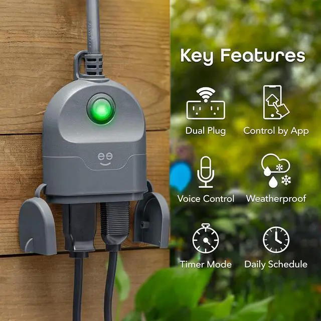Alt view image 2 of 7 - Geeni Outdoor Duo Wi-Fi Smart Plug, Weatherproof Dual Socket, Wireless Remote Control, Works with Alexa & Google Home, 2 Outlets