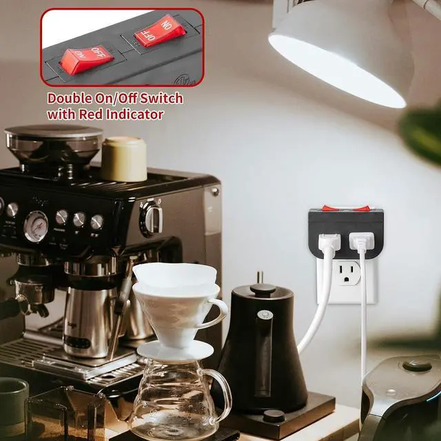 Alt view image 2 of 7 - Grounded Outlet with On Off Switch, Double Port Electrical Outlet Plug Switch, for Cruise Ship, Hard-to-Reach Lamps, Kitchen Appliances, Energy Efficient, 1875W/15A, ETL Listed, Black, 3 Pack