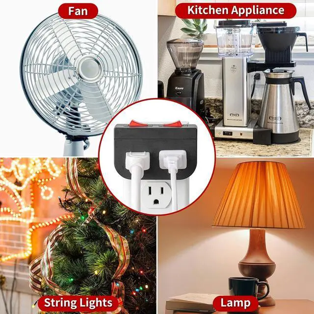 Alt view image 3 of 7 - Grounded Outlet with On Off Switch, Double Port Electrical Outlet Plug Switch, for Cruise Ship, Hard-to-Reach Lamps, Kitchen Appliances, Energy Efficient, 1875W/15A, ETL Listed, Black, 3 Pack