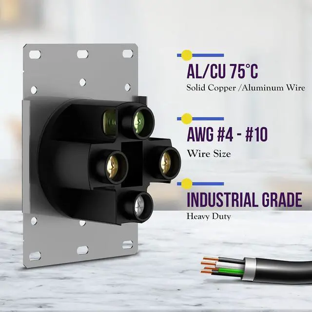 Alt view image 3 of 7 - ENERLITES 66500-BK, 50 Amp 125/250V Range Receptacle Outlet, for RVElectric VehicleOven Stove, 3-Pole, 4 Wire (10, 8, 6, 4 AWG Copper Only), NEMA 14-50R, Black